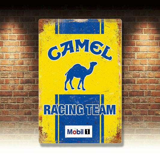 Camel Racing Team Mobil 1 Vintage Weathered Garage Wall Art Metal Sign - Aesthetic Wall Decor