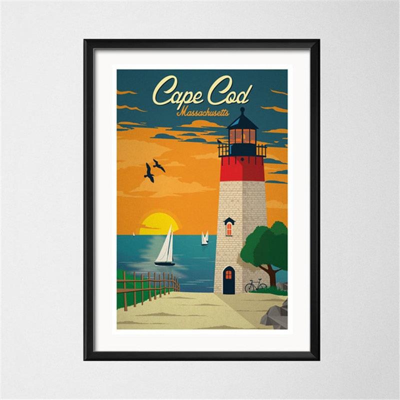 Cape Cod Massachusetts Light House and Beach Travel Destination Wall Art Poster - Aesthetic Wall Decor