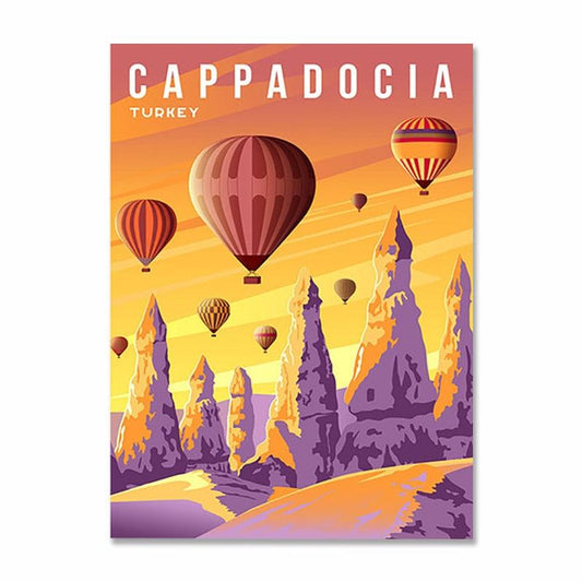 Cappadocia Turkey Hot Air Balloons Travel Vibrant Metal Sign - Aesthetic Wall Decor