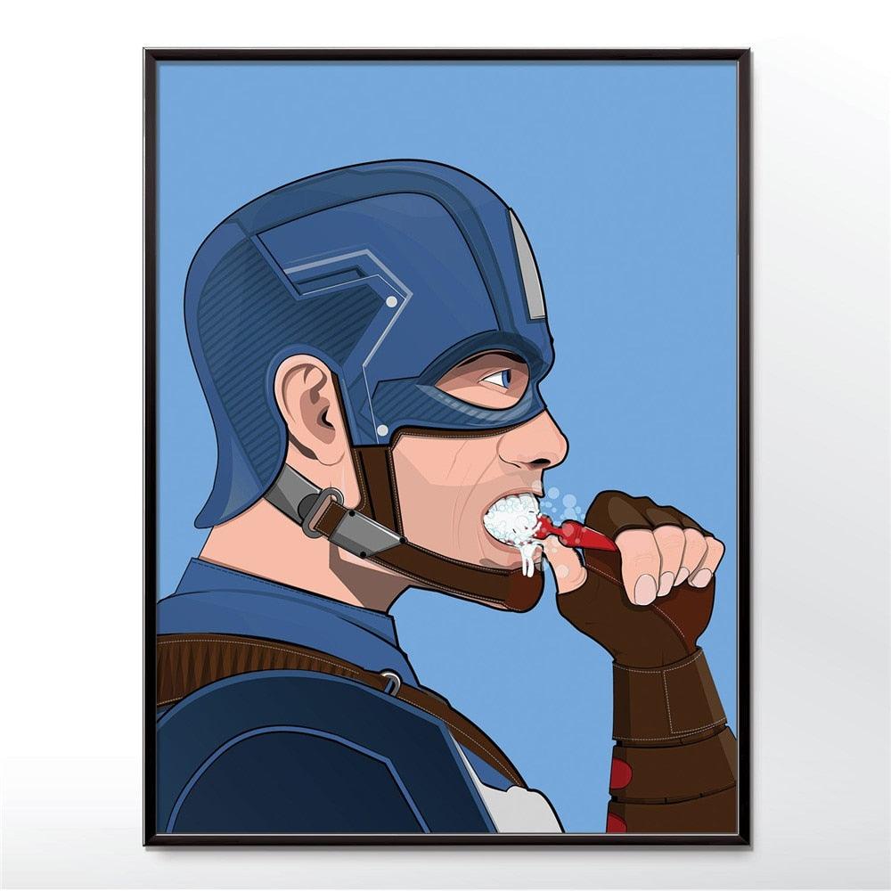 Captain America Superhero Tooth Brush Bathroom Poster - Aesthetic Wall Decor