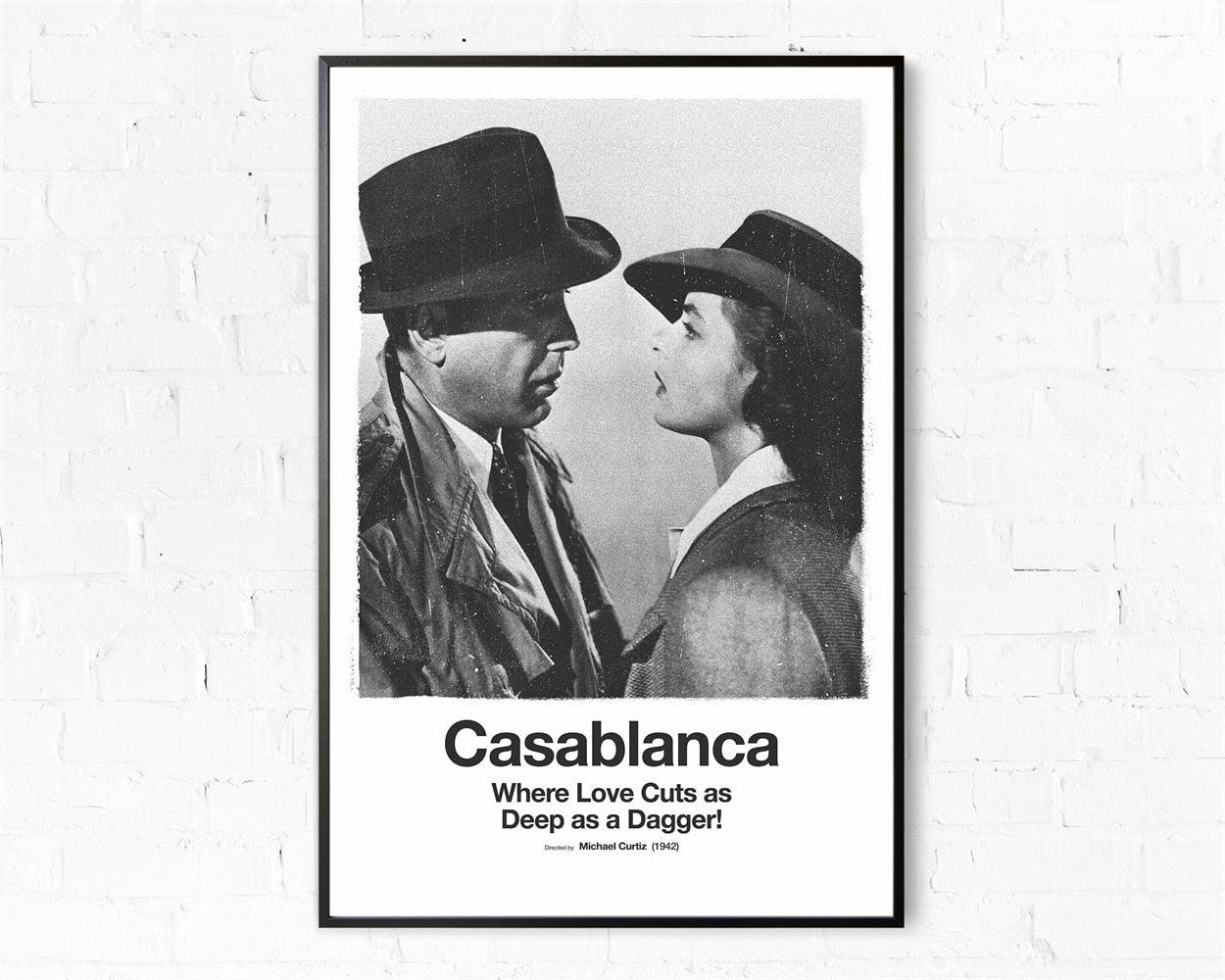 Casablanca Black and White Minimalist Movie Poster - Aesthetic Wall Decor