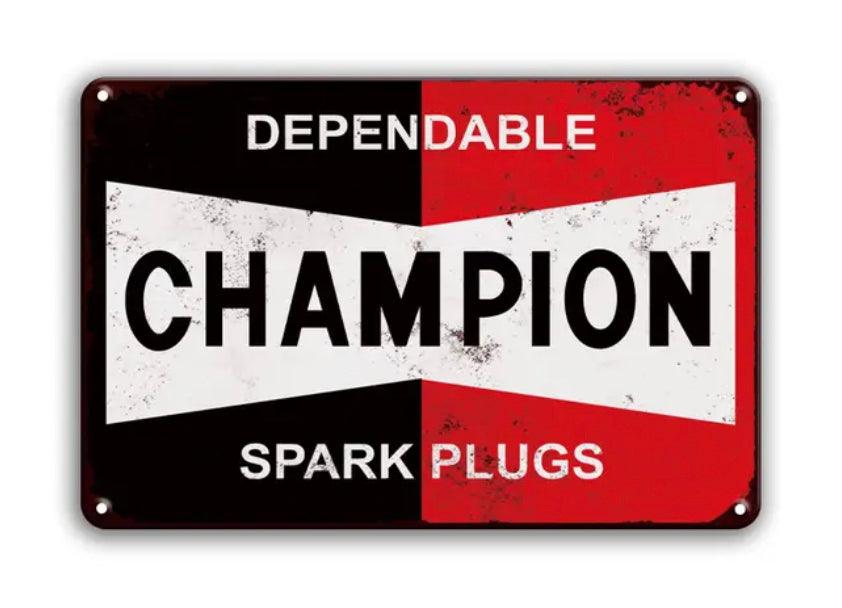 Champion Dependable Spark Plugs Vintage Mechanic Shop Art Metal Sign - Aesthetic Wall Decor