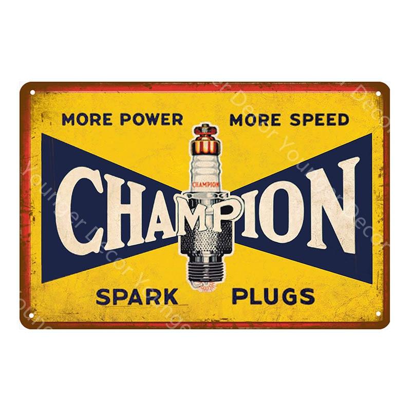 Champion More Power More Speed Spark Plugs Vintage Mechanic Shop Metal Sign - Aesthetic Wall Decor