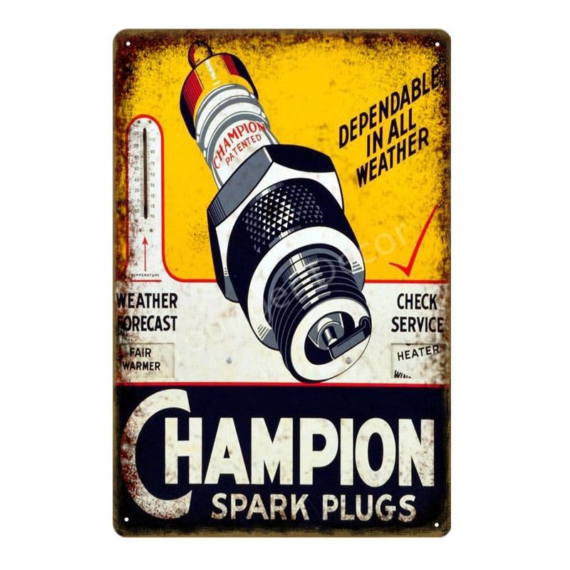 Champion Spark Plug Dependable In All Weather Vintage Wall Art Metal Sign - Aesthetic Wall Decor