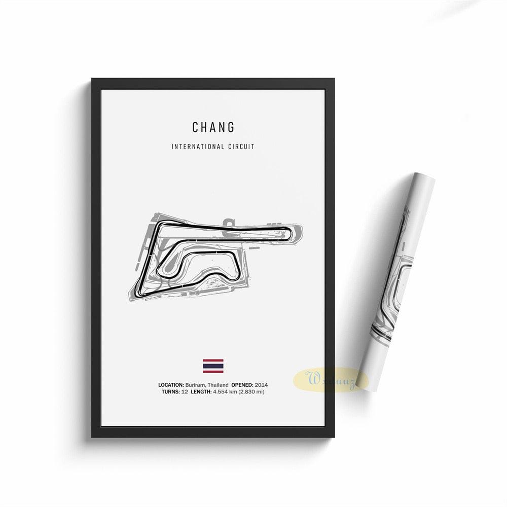 Chang Formula 1 Track Minimalist Motorsport Wall Art Poster - Aesthetic Wall Decor