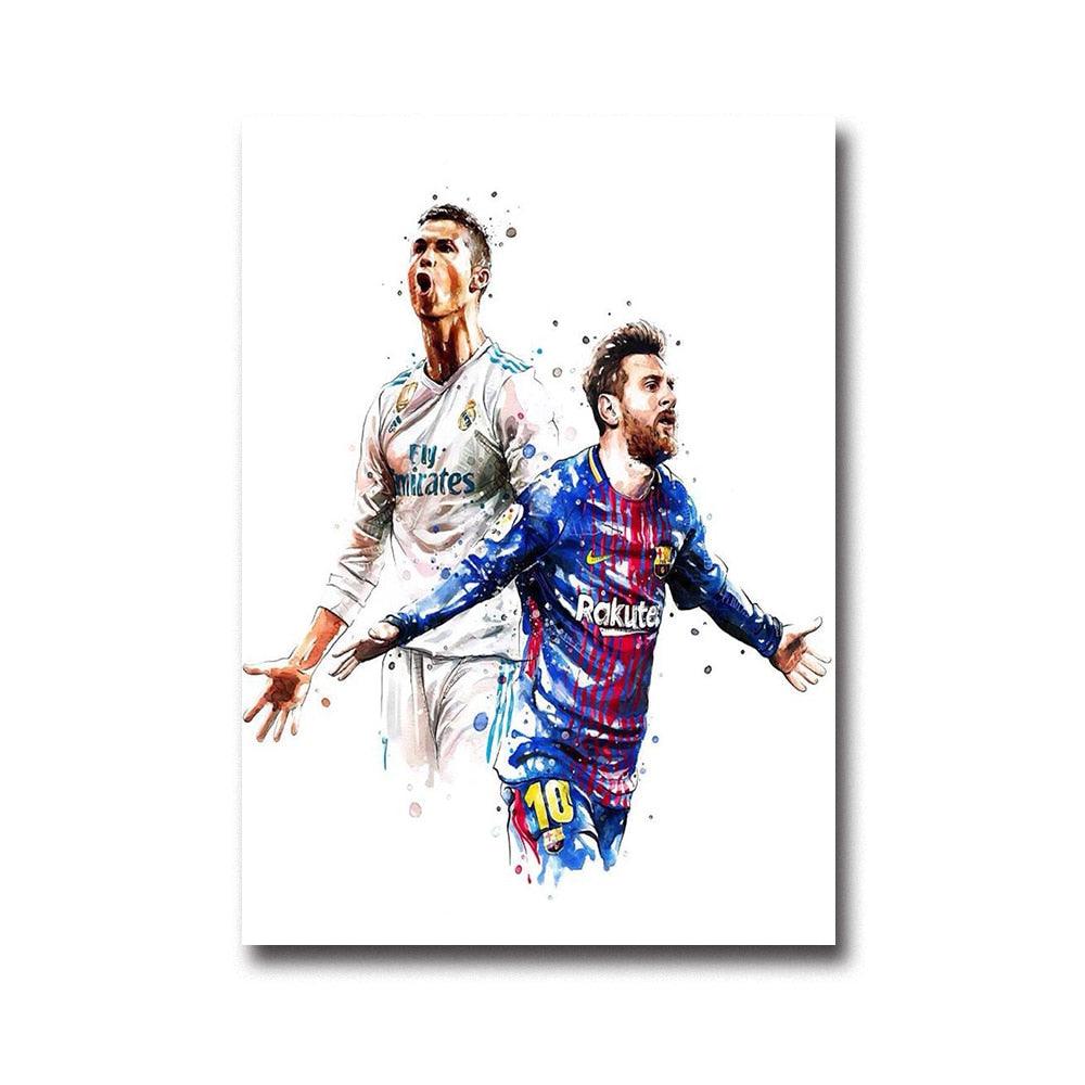 Cristiano Ronaldo Lionel Messi Soccer Futbol Painting Wall Art Poster - Aesthetic Wall Decor