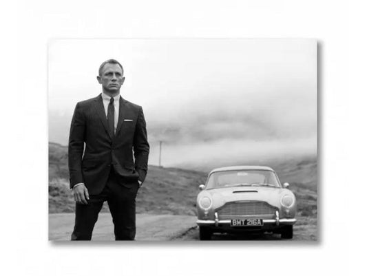 Daniel Craig Skyfall, DB5 James Bond 007 Black and White Wall Art Poster - Aesthetic Wall Decor