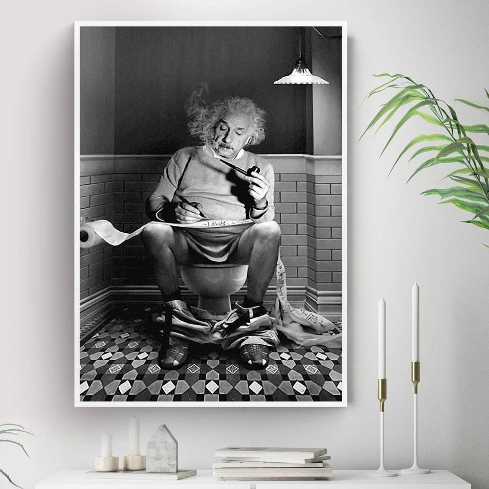 Einstein Sitting On Toilet Reading Newspaper Bathroom Poster - Aesthetic Wall Decor