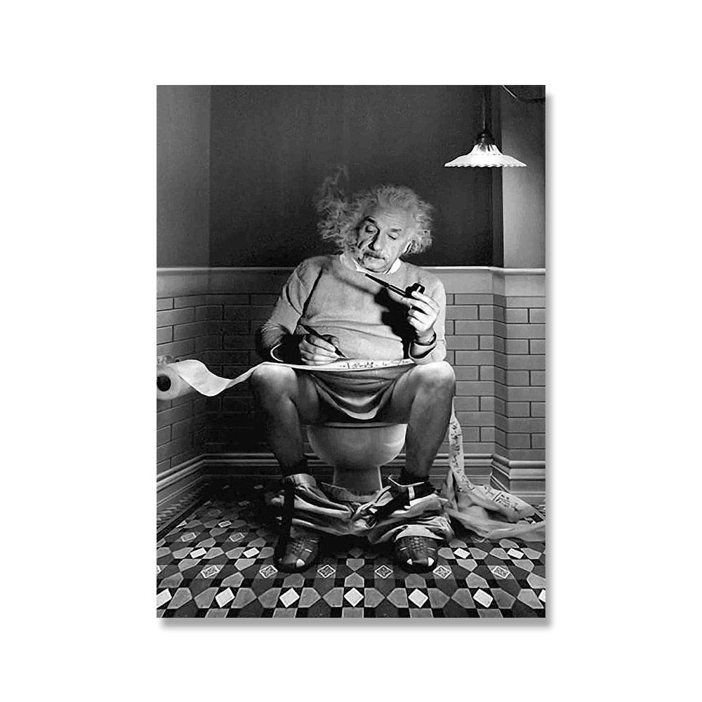 Einstein Sitting On Toilet Reading Newspaper Bathroom Poster - Aesthetic Wall Decor