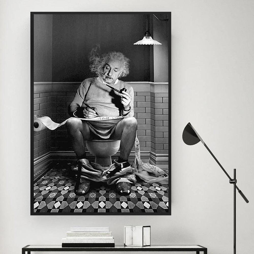 Einstein Sitting On Toilet Reading Newspaper Bathroom Poster - Aesthetic Wall Decor