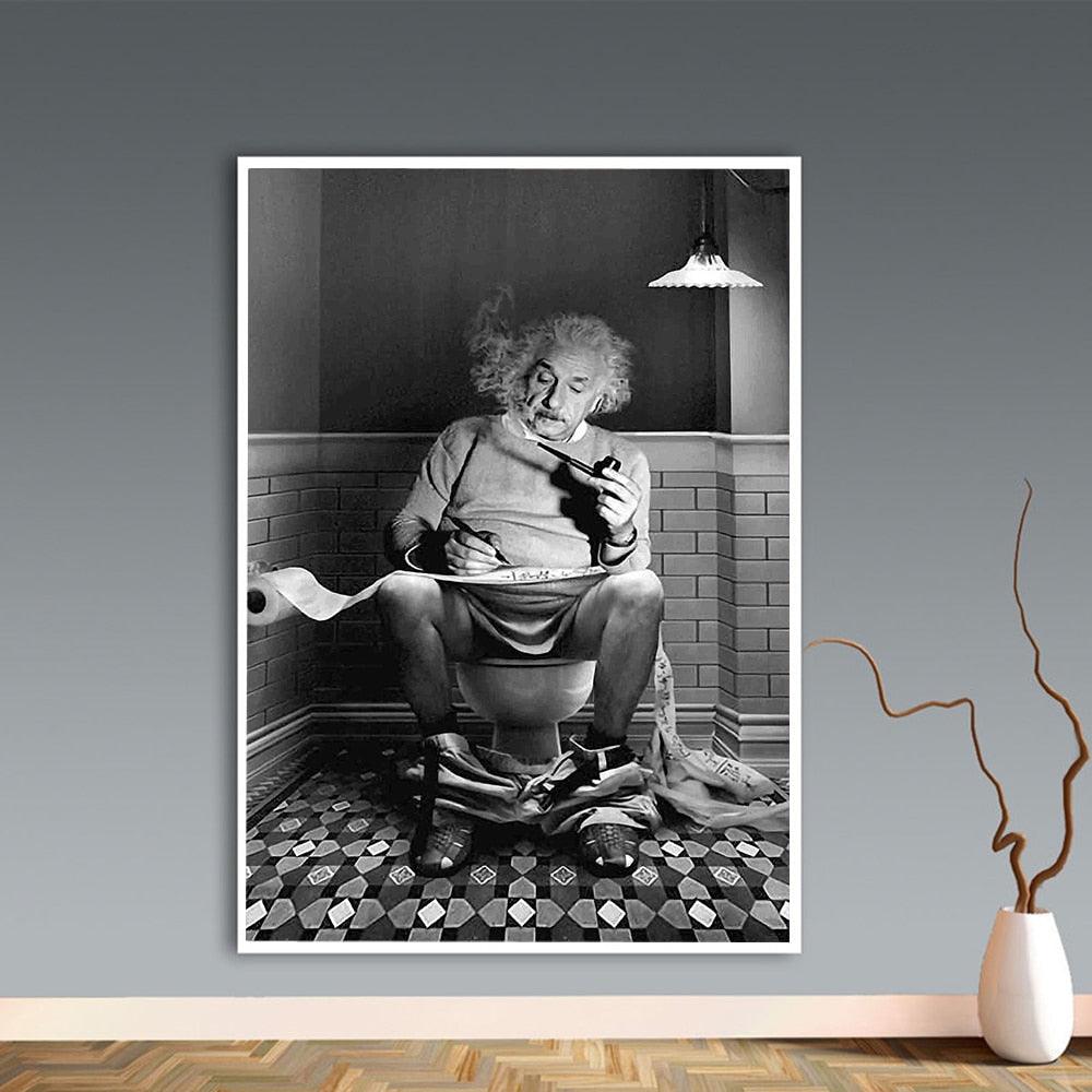 Einstein Sitting On Toilet Reading Newspaper Bathroom Poster - Aesthetic Wall Decor