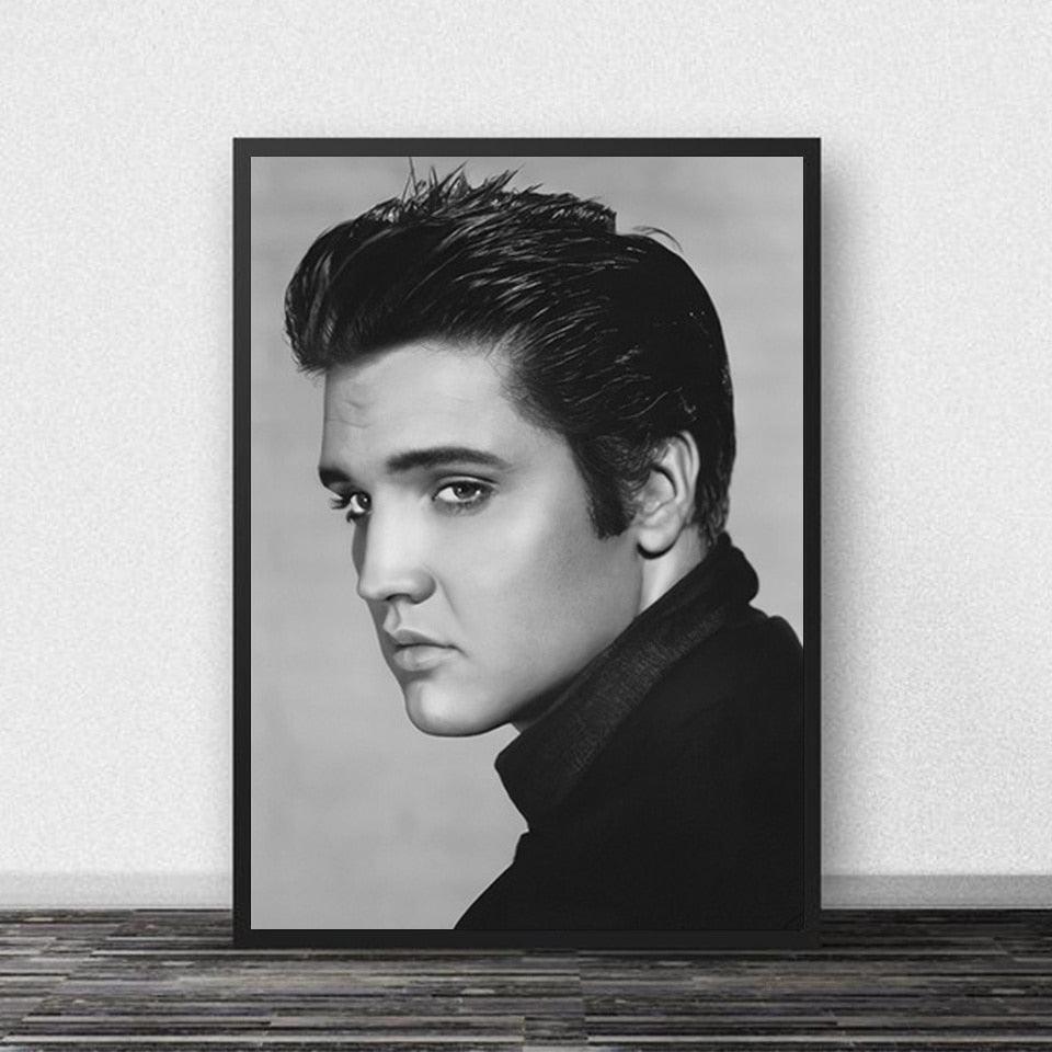 Elvis Presley King Of Rock Black and White Portrait Posters - Aesthetic Wall Decor