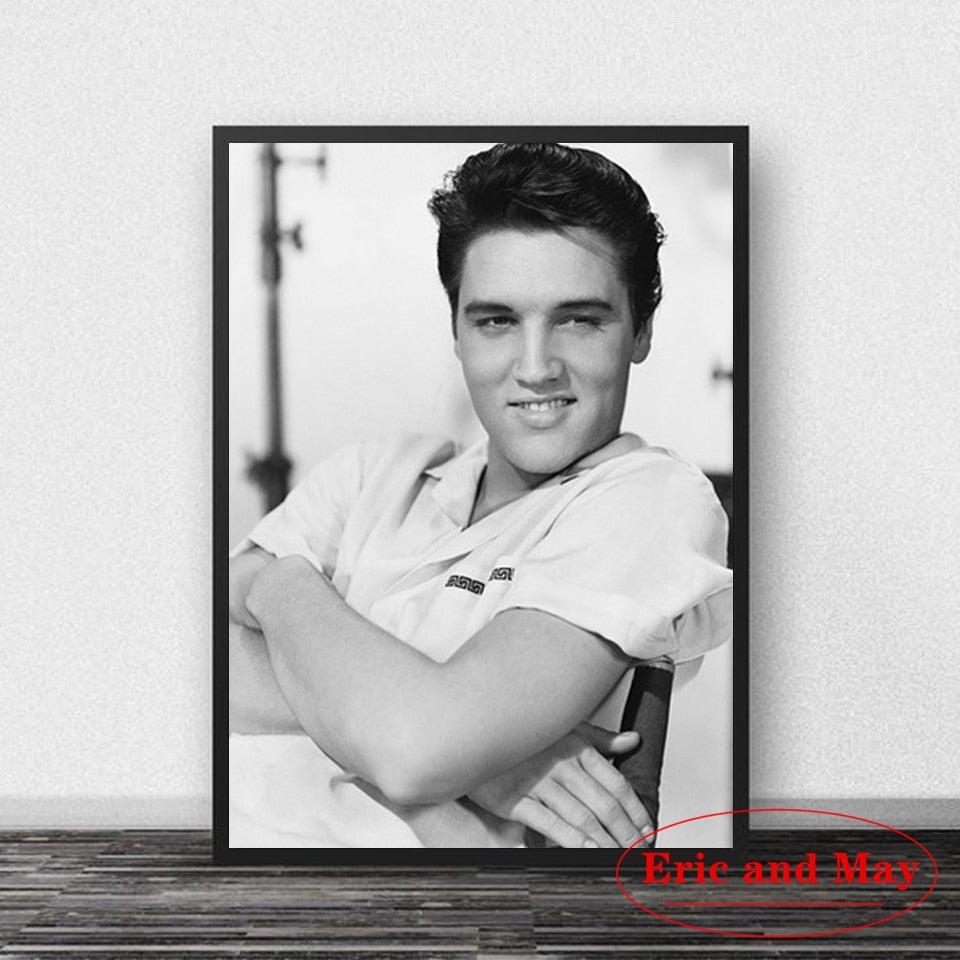 Elvis Presley King Of Rock Black and White Portrait Posters - Aesthetic Wall Decor