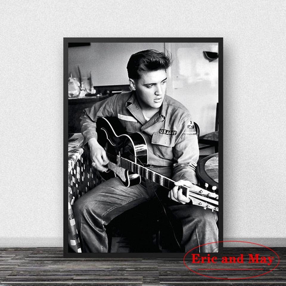 Elvis Presley King Of Rock Black and White Portrait Posters - Aesthetic Wall Decor