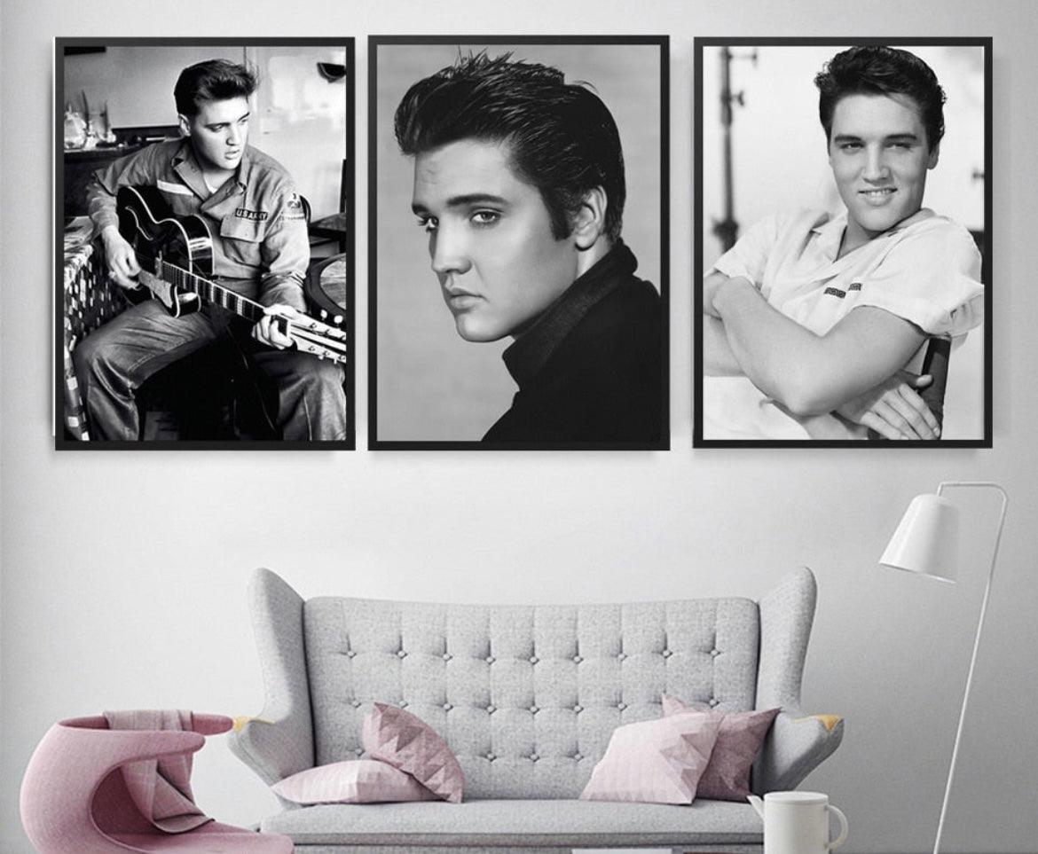 Elvis Presley King Of Rock Black and White Portrait Posters - Aesthetic Wall Decor