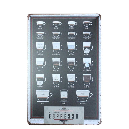 Espresso Menu Vintage Cafe Wall Art Metal Sign - Aesthetic Wall Decor