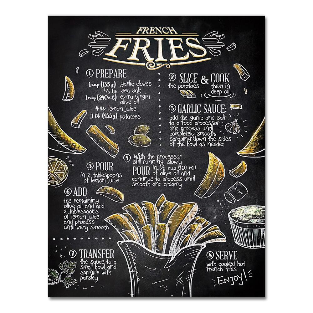 French Fries Cafe Diner Retro Recipe Wall Art Poster - Aesthetic Wall Decor