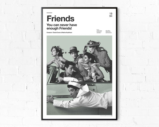 Friends Polaroid Minimalist Green Black and White TV Series Wall Art Poster - Aesthetic Wall Decor