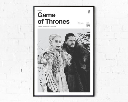 Game of Thrones Black and White Jon Snow and Daenerys Targaryen Polaroid Poster - Aesthetic Wall Decor