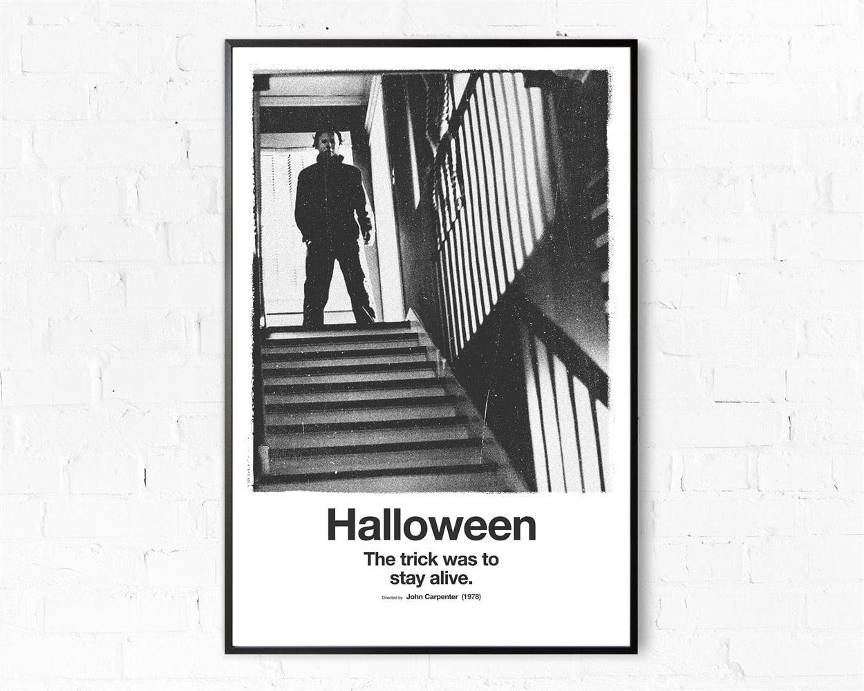 Halloween Black and White Minimalist Movie Poster - Aesthetic Wall Decor