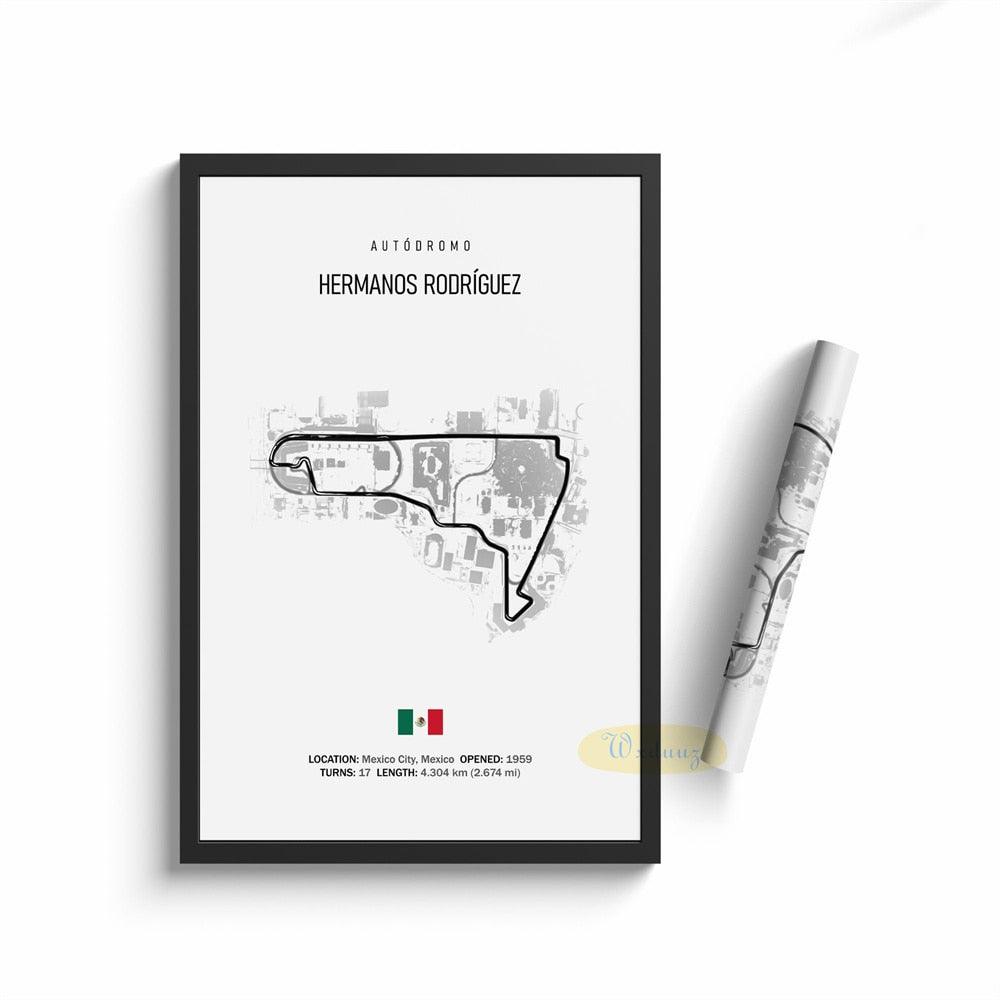 Hermanos Rodriguez Formula 1 Track Minimalist Motorsport Wall Art Poster - Aesthetic Wall Decor