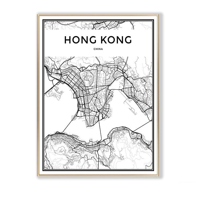 Hong Kong China Minimalist City Map Wall Art Poster - Aesthetic Wall Decor