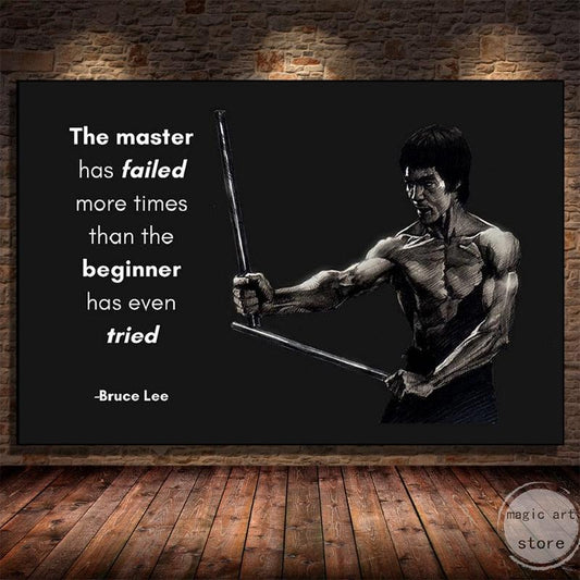 I Fear Not The Man That Practiced 10,000 Kicks Bruce Lee Motivational Quote Poster - Aesthetic Wall Decor