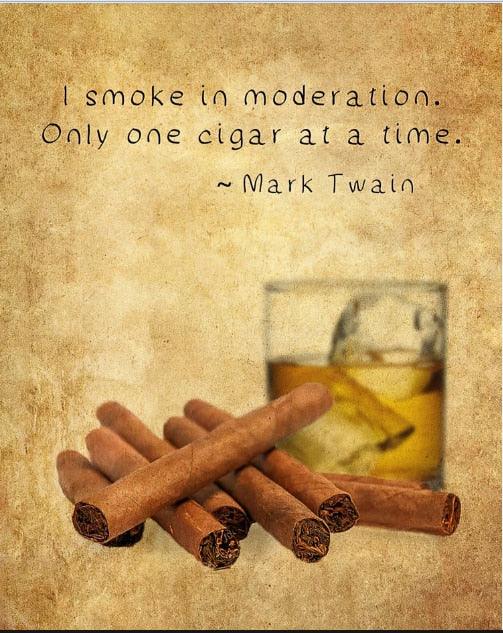 I Smoke in Moderation- Mark Twain Quote Cigar Room Quote Poster - Aesthetic Wall Decor