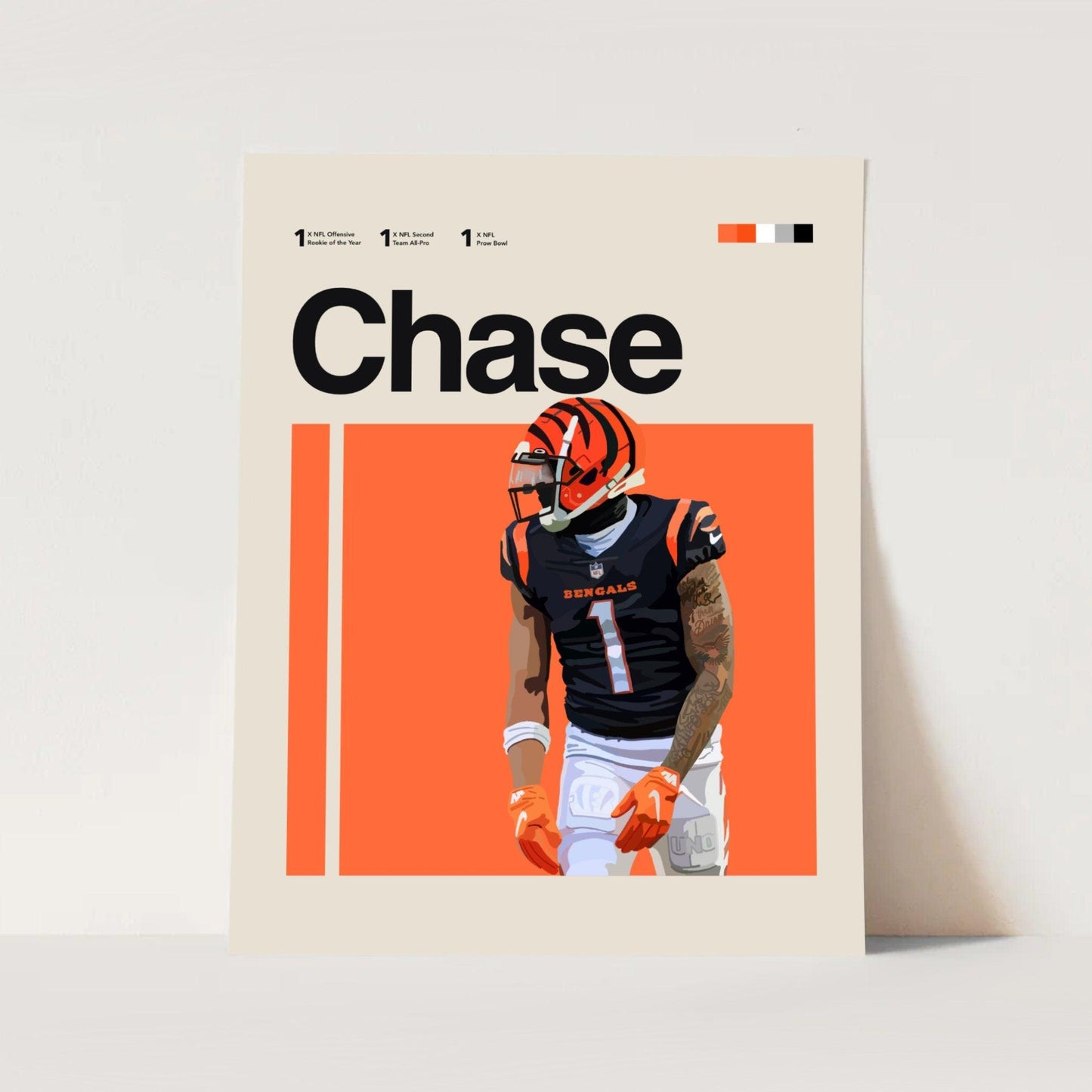 Ja'Marr Chase NFL Bengals Athlete Sports Minimalist Wall Art Poster - Aesthetic Wall Decor