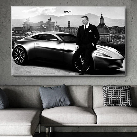 James Bond Poster, Black And White Movie Art, Daniel Craig Aston Martin Spectre Poster - Aesthetic Wall Decor