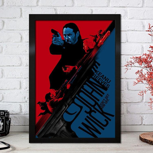 John Wick Red & Blue Keanu Reeves Action Movie Wall Art Poster - Aesthetic Wall Decor