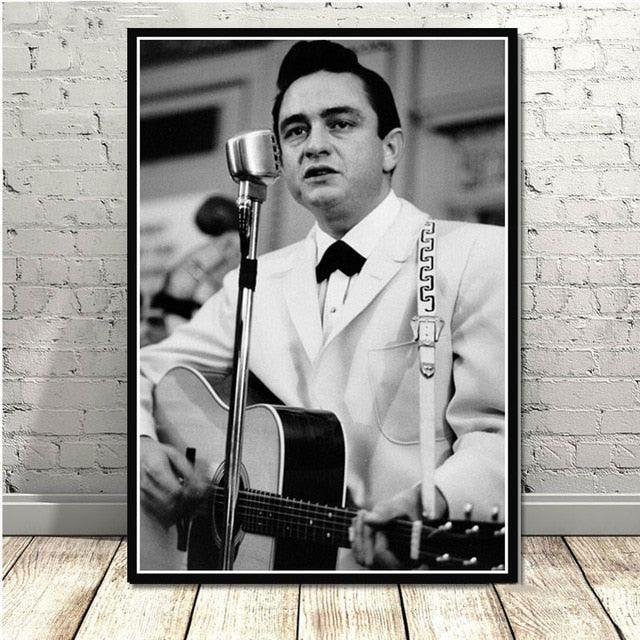 Johnny Cash Black White Guitar Poster - Aesthetic Wall Decor