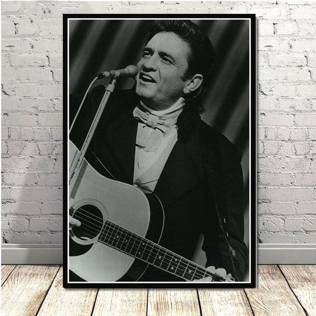 Johnny Cash Singing Black White Poster - Aesthetic Wall Decor