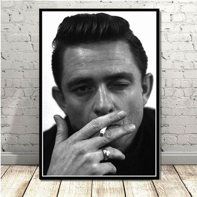 Johnny Cash Smoking Cigarette Black White Portrait Poster - Aesthetic Wall Decor