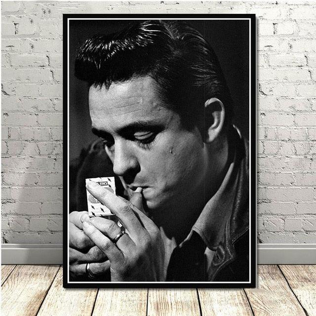 Johnny Cash Smoking Cigarette Poster Black White Poster - Aesthetic Wall Decor