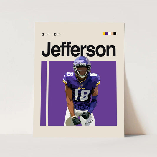 Justin Jefferson NFL Football Vikings Sports Minimalist Wall Art Poster - Aesthetic Wall Decor