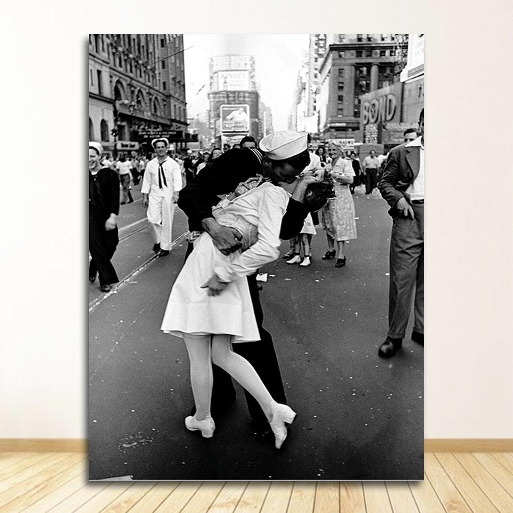 Kissing Sailor Black and White Portrait Poster - Aesthetic Wall Decor