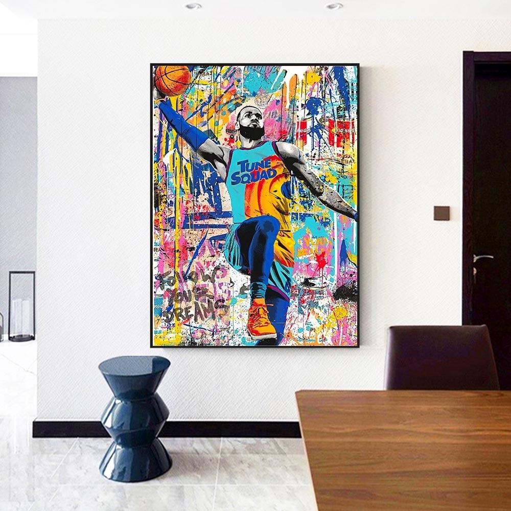 LeBron James Tune Squad Graffiti Splatter Paint Abstract Canvas Print Poster - Aesthetic Wall Decor