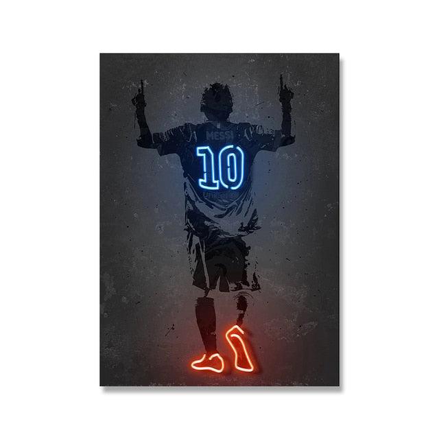 Lionel Messi Pointing Up Soccer Neon Effect Wall Art Poster - Aesthetic Wall Decor
