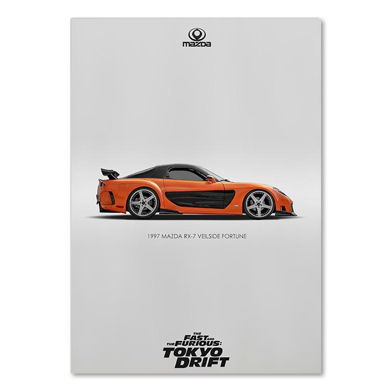 Mazda Rx-7 Veilside Fortune Tokyo Drift Minimalist Poster - Aesthetic Wall Decor