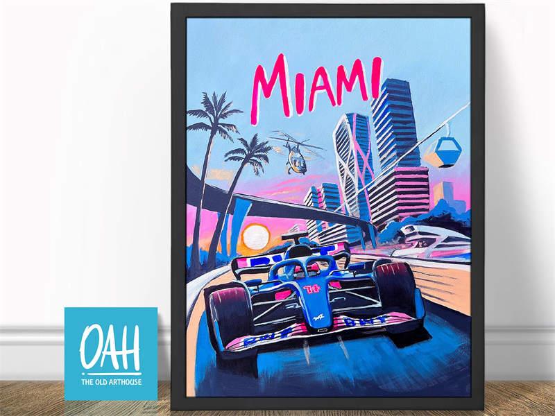 Miami Open Wheeled Racing Miami Vice Painting Poster - Aesthetic Wall Decor