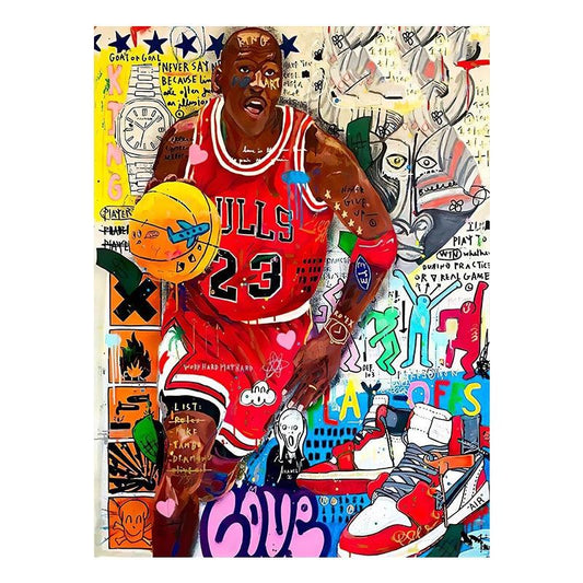 Michael Jordan Dribbling Up Court Urban Graffiti Canvas Print Poster - Aesthetic Wall Decor