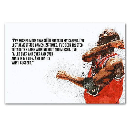 Michael Jordan Ive Missed More Than 9000 Shots In My Career White Motivational Quote Poster - Aesthetic Wall Decor