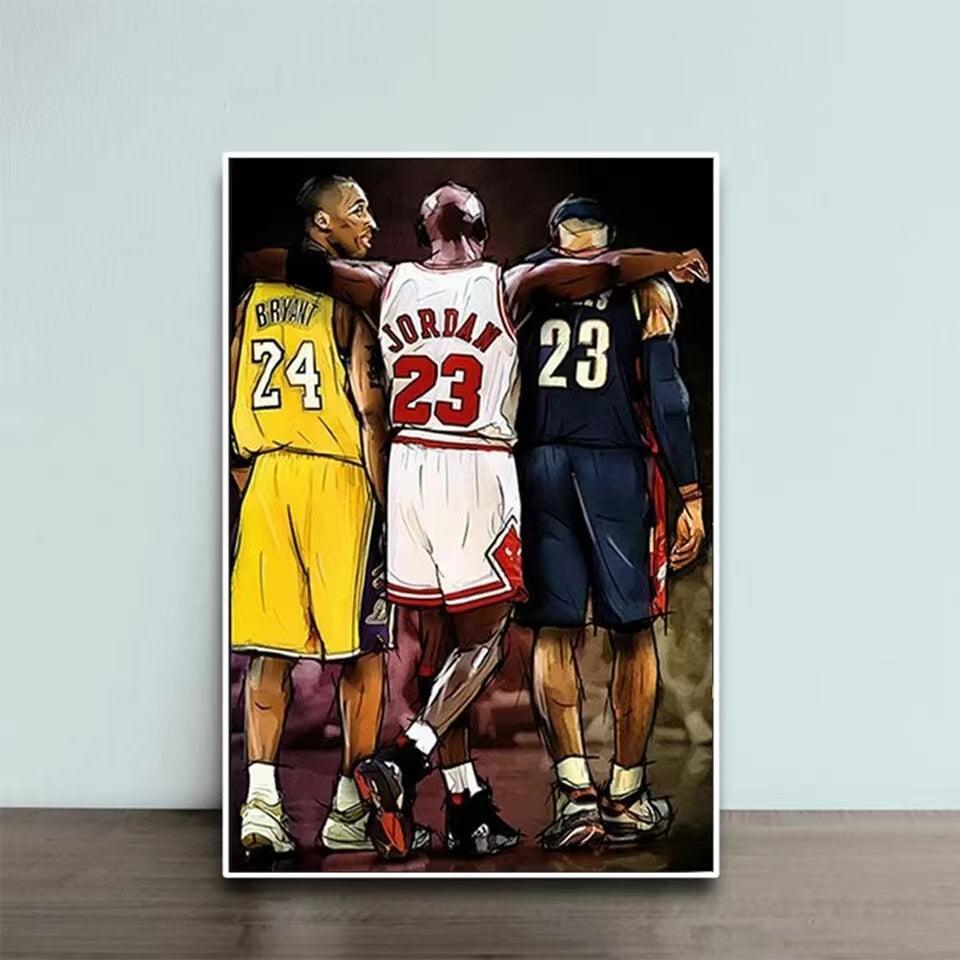 NBA Legends Kobe Bryant, Lebron James & Michael Jordan Poster Wall Art  Decor Framed T-Shirt - teezill
