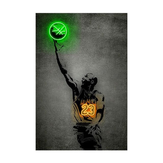 Michael Jordan Layup Neon Effect NBA Legend Wall Art Poster - Aesthetic Wall Decor