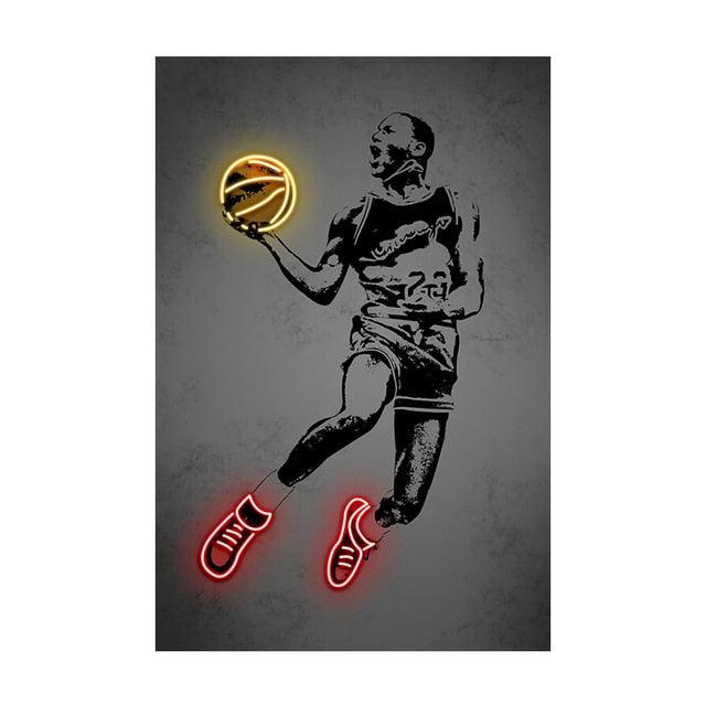 Michael Jordan NBA Layup Neon Effect Wall Art Poster - Aesthetic Wall Decor