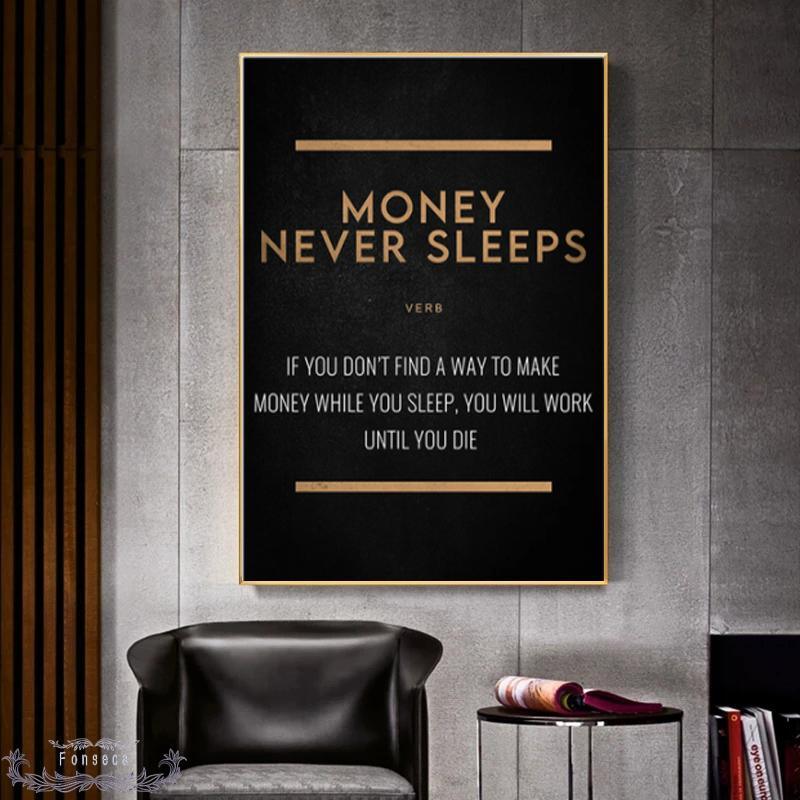 Money Never Sleeps Motivational Quote Entrepreneur Wall Art Poster - Aesthetic Wall Decor