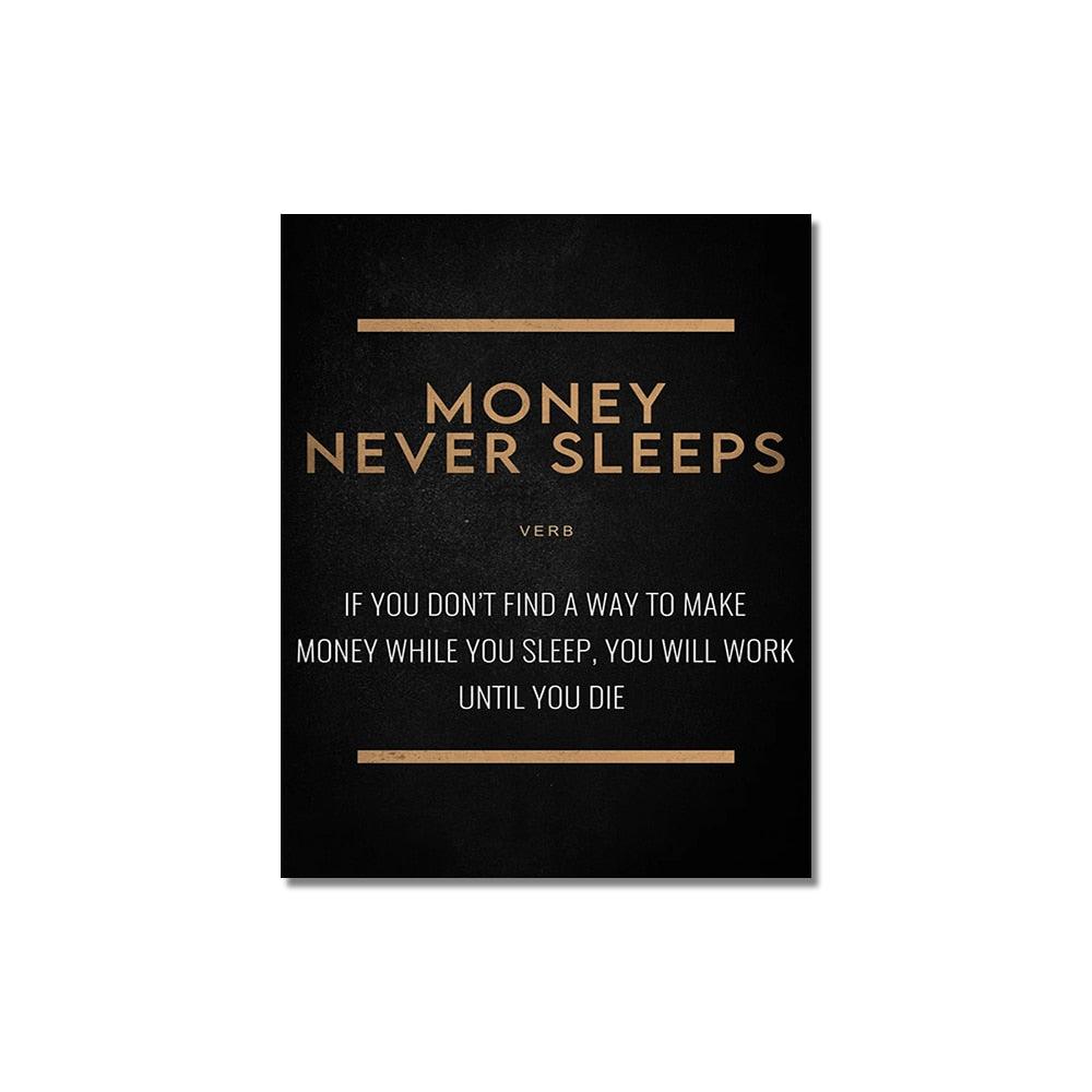 Money Never Sleeps Motivational Quote Entrepreneur Wall Art Poster - Aesthetic Wall Decor