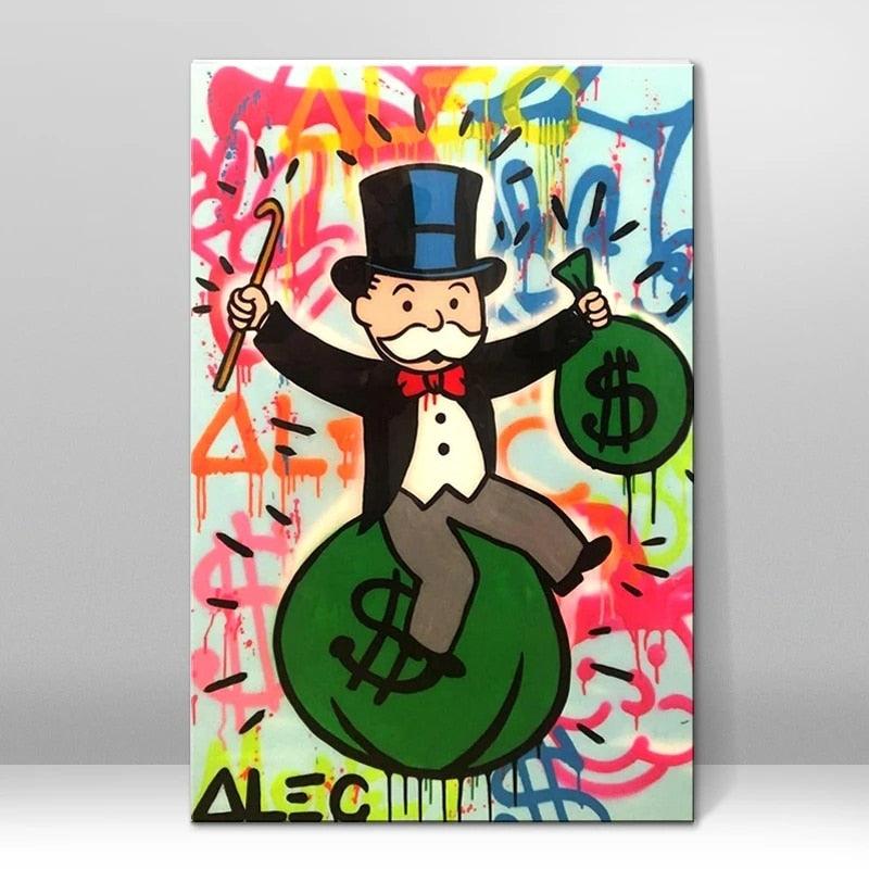 Monopoly Money Bag Graffiti Spray Paint Wall Art Poster - Aesthetic Wall Decor