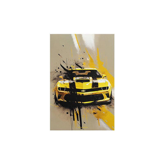 Mustang Yellow Black Muscle Car Painting Poster - Aesthetic Wall Decor